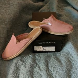 Pink Suede slide espadrilles mules Saks 5th Ave